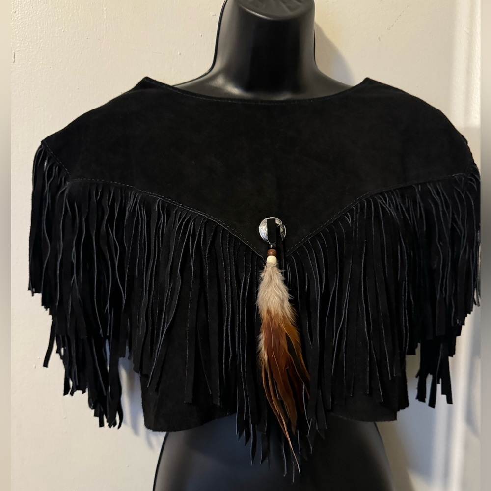 Suede fringe crop